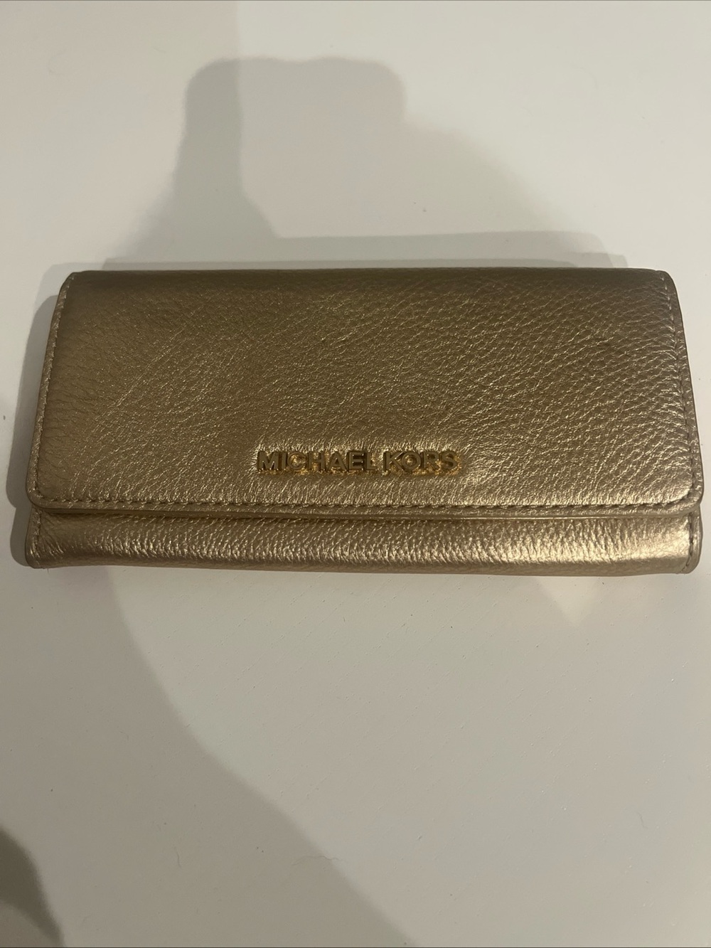 Michael Kors Pebbled Leather Continental Wallet Gold 7.5 X4